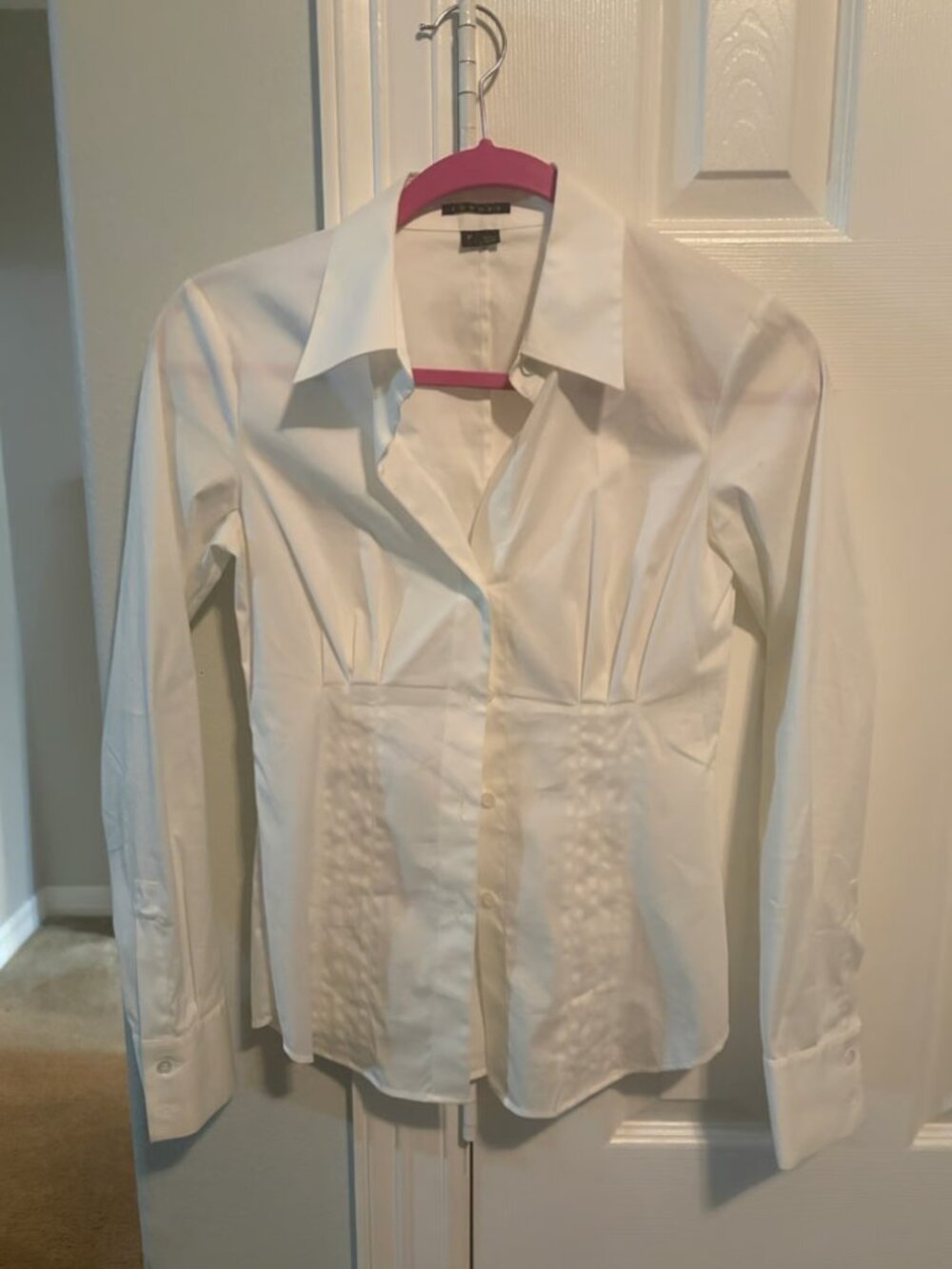Theory White Pleated Button Up